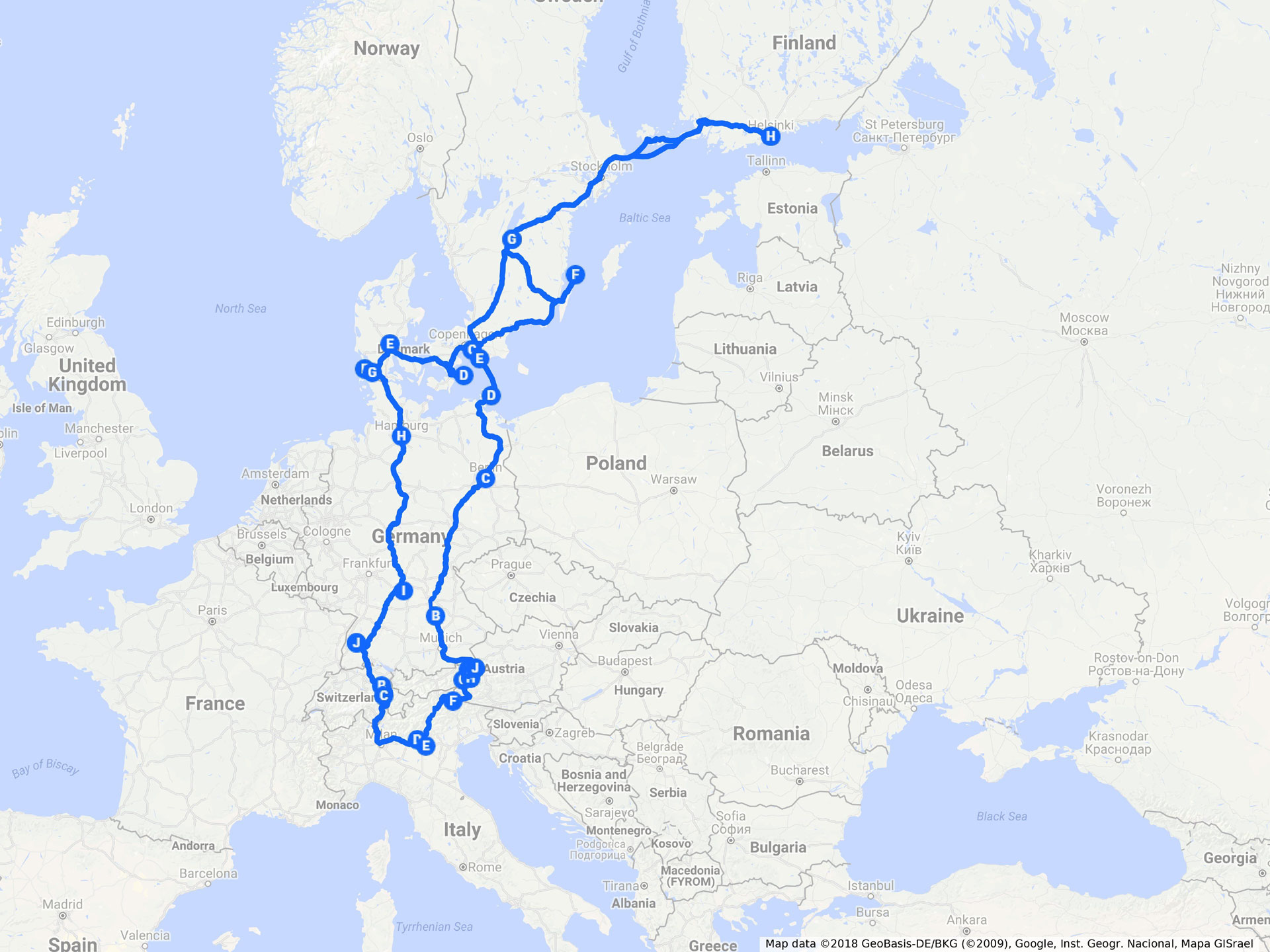 Autolla Eurooppaan reitti